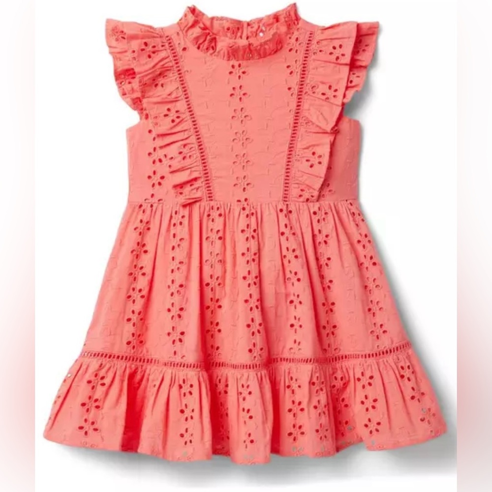 Janie and Jack Ruffle Eyelet Dress In Bella Jewel / Coral Size 4